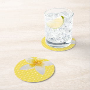 Dessous-de-verre Rond En Papier Élégant Motif Tropical Flower & Trellis Jaune