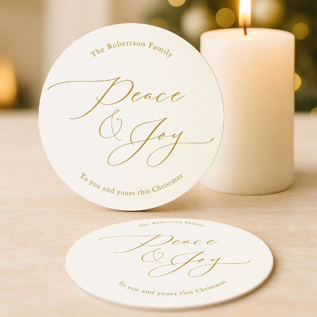 Dessous-de-verre Rond En Papier Elegant Peace & Joy Gold Script Christmas (Créateur téléchargé)