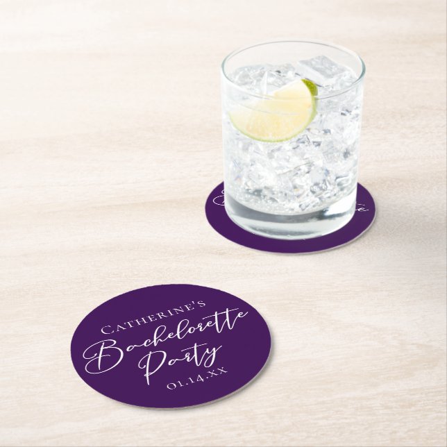 Dessous-de-verre Rond En Papier Elegant Purple Minimalist Bachelorette Party (En situation)