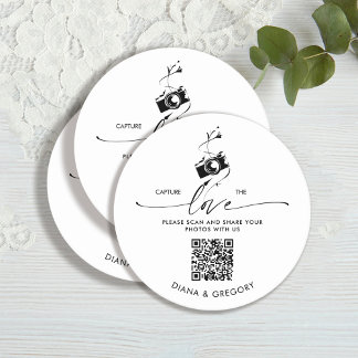 Dessous-de-verre Rond En Papier Elegant QR Code Capture the Love Photo Sharing
