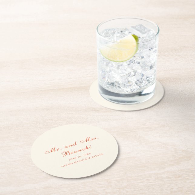 Dessous-de-verre Rond En Papier Elegant Terracotta Modern Classic Wedding (En situation)