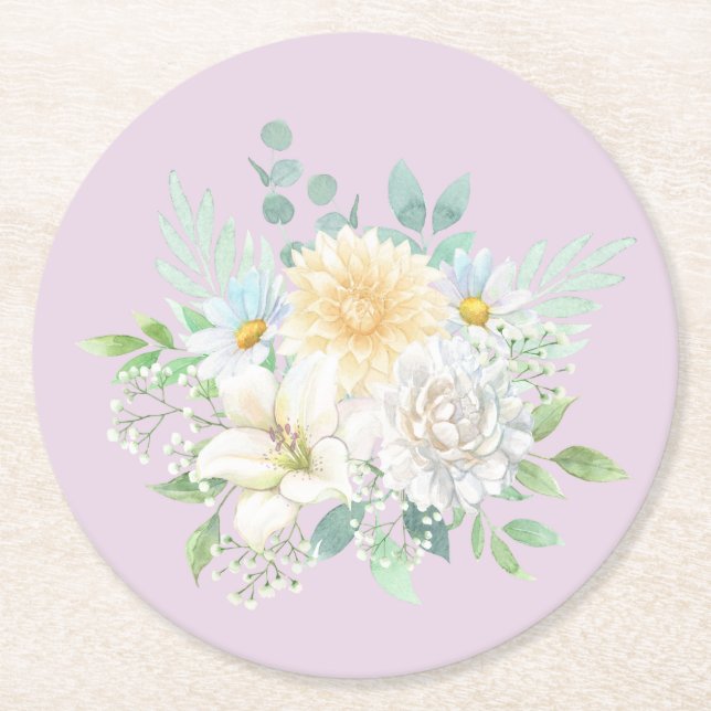 Dessous-de-verre Rond En Papier Elégante Aquarelle Pastel Floral Garden Flowers (Devant)