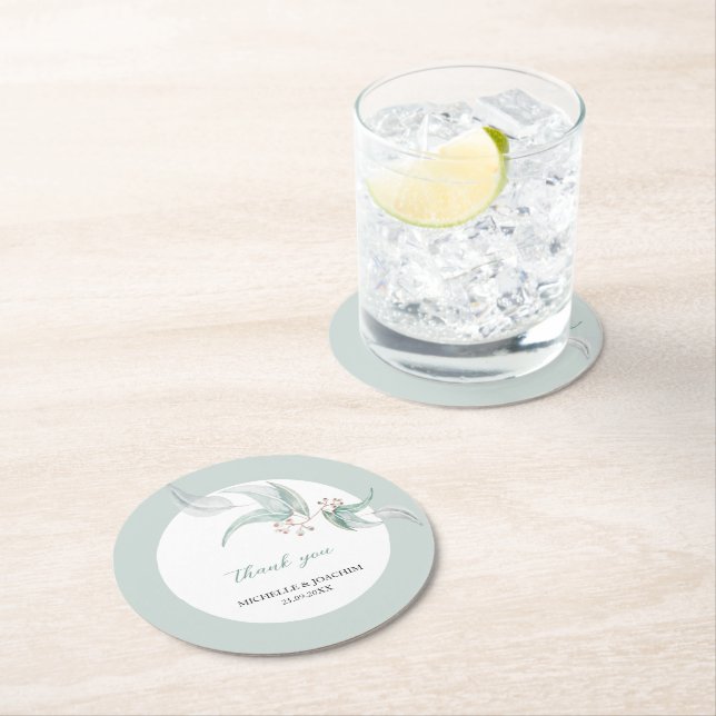 Dessous-de-verre Rond En Papier Élégante belle aquarelle d'eucalyptus (En situation)