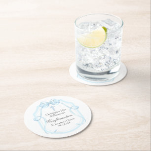 Dessous-de-verre Rond En Papier Élégante Bleu Ruban Bow Confirmation Party