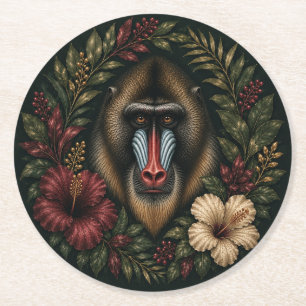 Dessous-de-verre Rond En Papier Élégante Fête d'Anniversaire Botanique du Mandrill