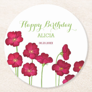 Dessous-de-verre Rond En Papier Élégante fête d'anniversaire du Fleur sauvage Red