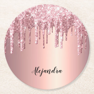 Dessous-de-verre Rond En Papier Elégante parties scintillant en or rose en cuivre 