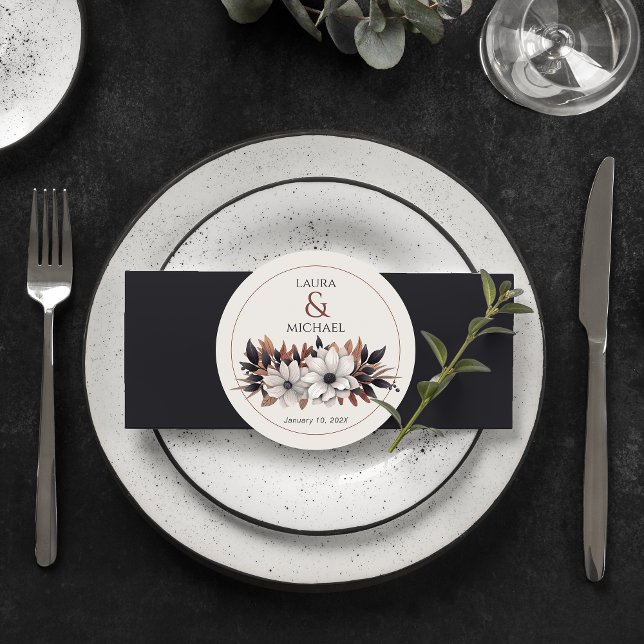 Dessous-de-verre Rond En Papier Elégante rouille florale noire (Créateur téléchargé)