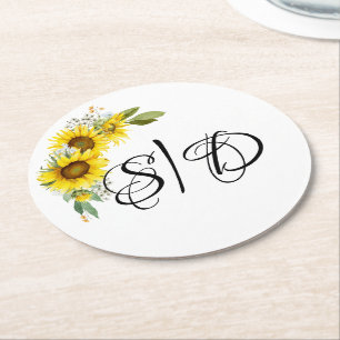 Dessous-de-verre Rond En Papier Élégante typographie tournesol mariage