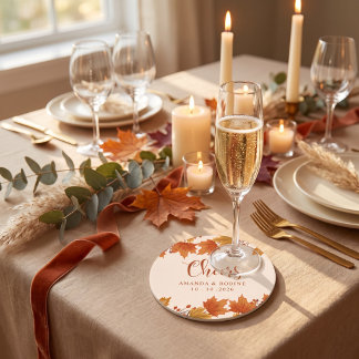 Dessous-de-verre Rond En Papier Élégantes Feuilles d'Érable de Mariage d'Automne