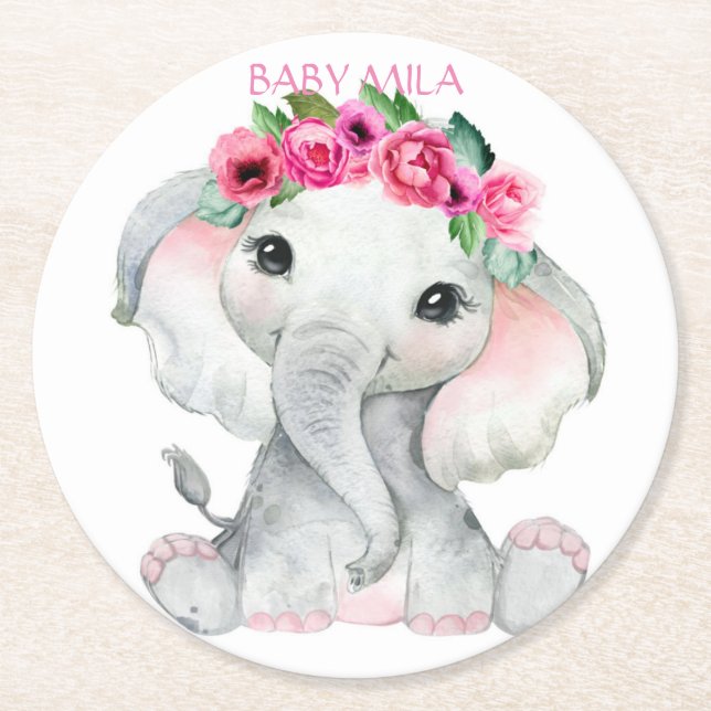 Dessous-de-verre Rond En Papier Elephant Baby Shower (Devant)
