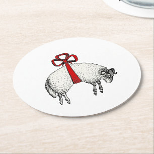 Dessous-de-verre Rond En Papier Emblème de crête de mouton bélier à laine rubanée