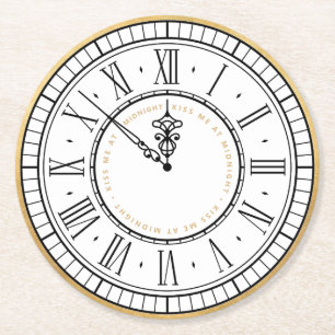 Dessous-de-verre Rond En Papier Embrasse-moi à minuit Horloge du Nouvel An