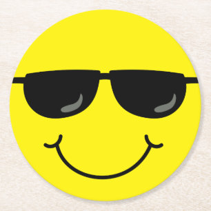 Dessous-de-verre Rond En Papier Emoji frais font face avec des lunettes de soleil