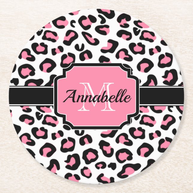 Dessous-de-verre Rond En Papier Empreinte de léopard rose (Devant)