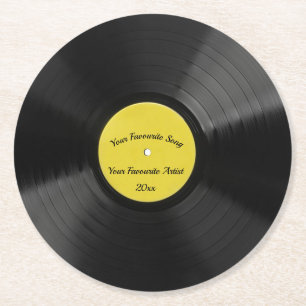 Dessous-de-verre Rond En Papier Enregistrement Rétro En Vinyl Avec Centre Jaune