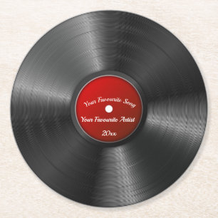 Dessous-de-verre Rond En Papier Enregistrement Retro Vinyl Avec Centre Rouge