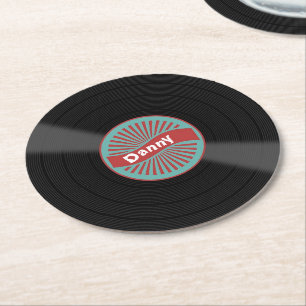 Dessous-de-verre Rond En Papier Enregistrement vinyle de nom personnalisé