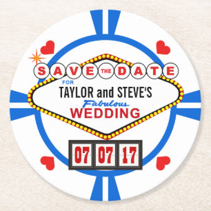 Dessous-de-verre Rond En Papier Enregistrer la date Las Vegas Mariage Poker Chip