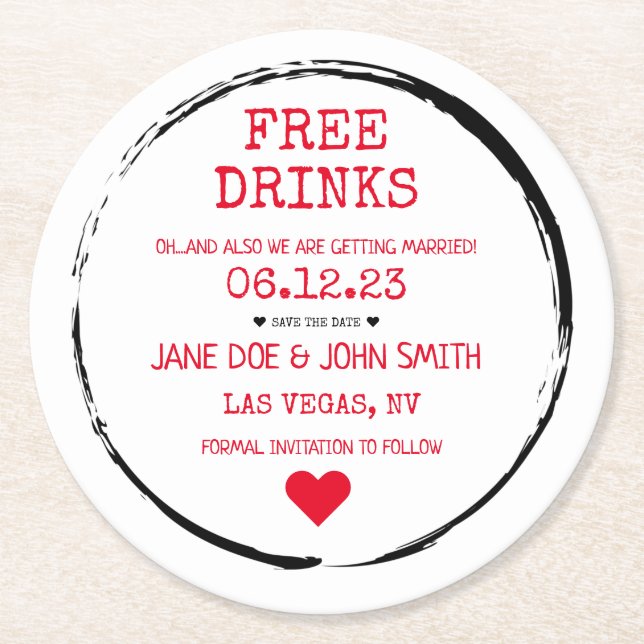 Dessous-de-verre Rond En Papier Enregistrer le Dessous de verre de date (rouge) (Devant)