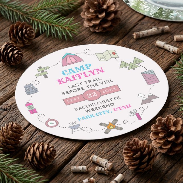 Dessous-de-verre Rond En Papier Enterrement de vie de jeune fille Camp Bach Wilder (Créateur téléchargé)