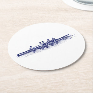 Dessous-de-verre Rond En Papier Équipe d'aviron bleue Équipe de sport aquatique