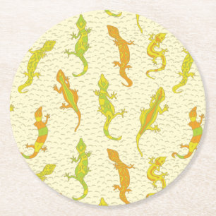 Dessous-de-verre Rond En Papier Escalade de roche Geckos sur jaune - motif sans so
