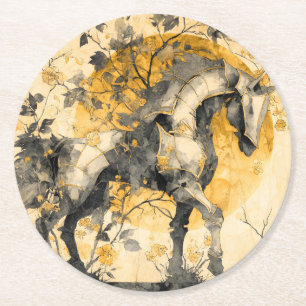 Dessous-de-verre Rond En Papier Esprit Botanique Vintage Cheval Blanc Fleurs Vigne