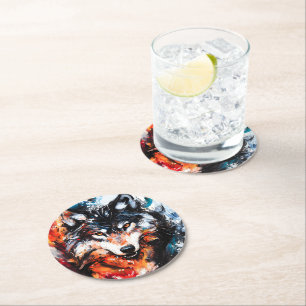 Dessous-de-verre Rond En Papier Esprit de loup sauvage abstrait