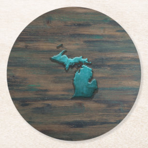 Dessous-de-verre Rond En Papier État du Michigan Turquoise