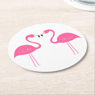 Dessous-de-verre Rond En Papier Été tropical Hawaïen Luau Plage Flamant rose