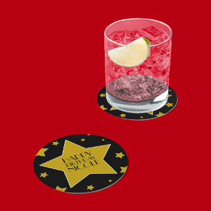 Dessous-de-verre Rond En Papier Étoile de cinéma Anniversaire Black and Gold Stars