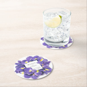 Dessous-de-verre Rond En Papier Étonnant violet Irises Aquarelle Floral Mariage