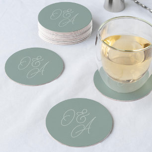 Dessous-de-verre Rond En Papier Eucalyptus Mariage de monogramme de script surdi