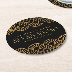Dessous-de-verre Rond En Papier Évents de mariage et de célébration Art Déco en or