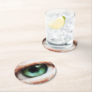 Dessous-de-verre Rond En Papier Eyeball effrayant et Oeil vert d'Halloween /zombie