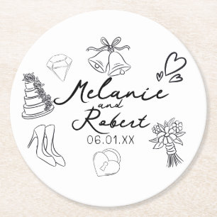Dessous-de-verre Rond En Papier Faire part de mariage à doodle Dates de mariage An