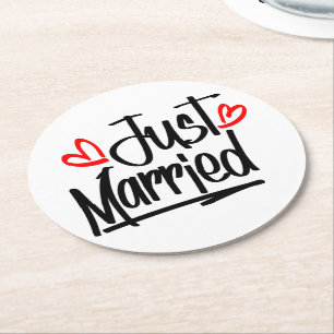 Dessous-de-verre Rond En Papier Faire-Part de Mariage Coeurs Rouges Noir