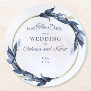 Dessous-de-verre Rond En Papier Faire-part de mariage floral moderne – Cercle doré