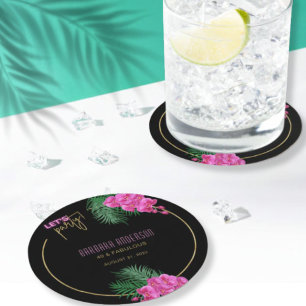 Dessous-de-verre Rond En Papier Faisons la fête Black Gold Neon Tropical 40e Anniv