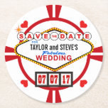 Dessous-de-verre Rond En Papier Faites gagner la date Las Vegas épousant le jeton<br><div class="desc">ACCUEIL AU MARIAGE FABULEUX DES JEUNES MARIÉS ! Si vous attachez le noeud à Las Vegas ou votre propre ville natale, ces dessous de verre chanceux de nouveauté d'économie-le-date de mariage de style de casino sont sûrs d'être un coup avec vos invités. La reproduction du Nevada célèbre signent dedans le...</div>