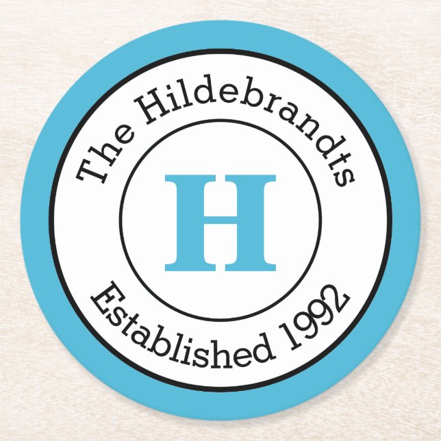 Dessous-de-verre Rond En Papier Famille faite sur commande noire et blanche bleue (Devant)