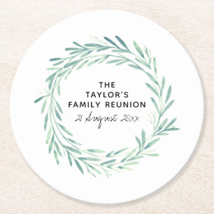 Dessous-de-verre Rond En Papier Famille Réunion Aquarelle Wreath Verdure Foliage
