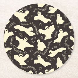 Dessous-de-verre Rond En Papier Fantômes crémeux - motif d'Halloween.