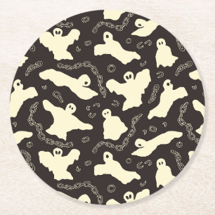 Dessous-de-verre Rond En Papier Fantômes crémeux - motif d'Halloween.