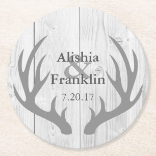 Dessous-de-verre Rond En Papier Farmhouse Grey Antlers Mariée et Mariage de chambr