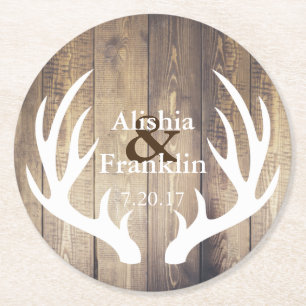 Dessous-de-verre Rond En Papier Farmhouse White Antlers Mariée et Mariage de chamb