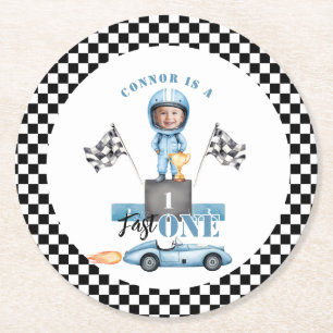 Dessous-de-verre Rond En Papier Fast One Blue voiture de course 1ère photo Anniver