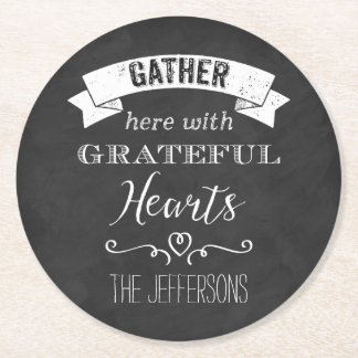 Dessous-de-verre Rond En Papier FAUX Chalkboard Grateful Hearts Dessous de verre P
