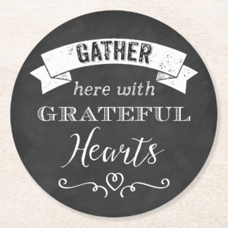 Dessous-de-verre Rond En Papier FAUX Chalkboard Grateful Hearts Dessous de verre P